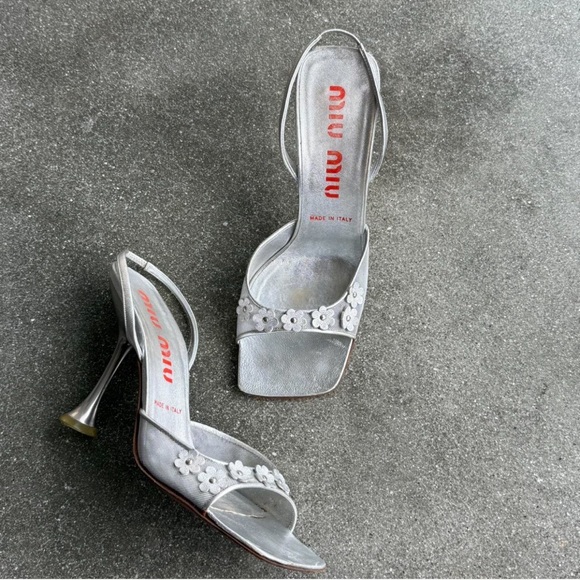 Miu Miu Silver Floral Heels - Picture 7 of 8